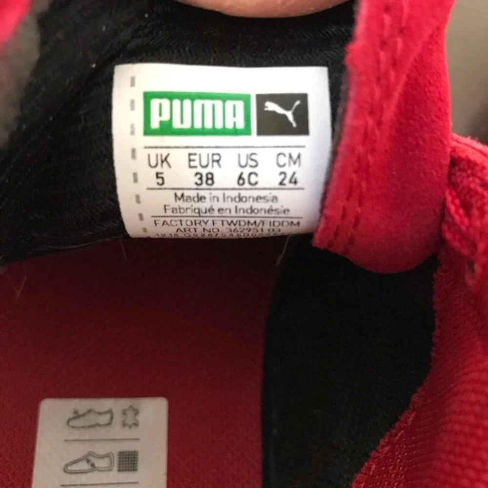 Puma Unisex Kids Suede Classic Badge Sneakers Red 362951-03 Lace Up Low Top 6 C